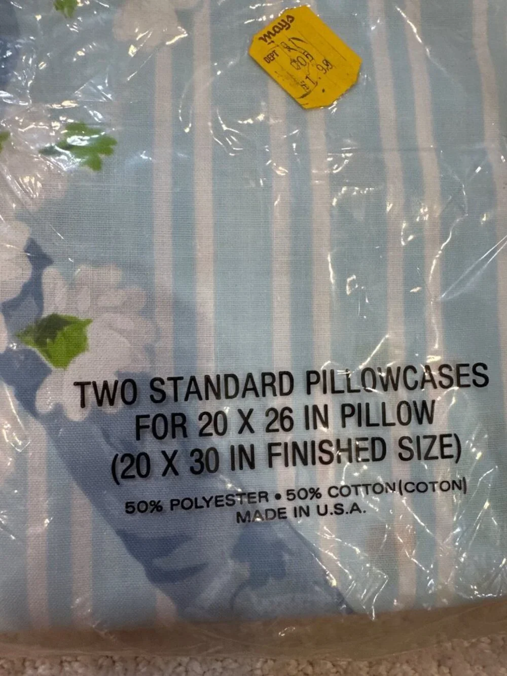 Cannon Monticello Stay-Fresh 2 Standard Pillowcases Floral Blue Striped Design